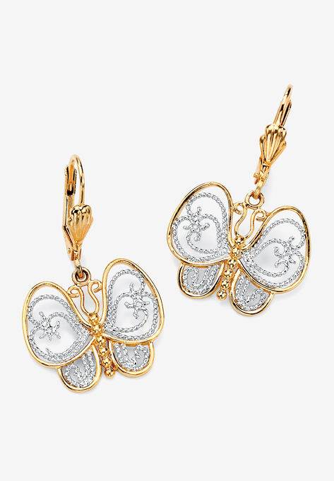 Yellow Gold-Plated Butterfly Two Tone Drop Earrings, GOLD, hi-res image number null
