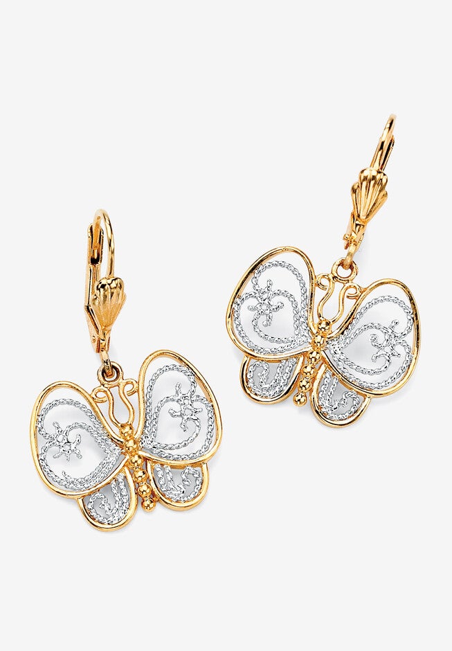 Yellow Gold-Plated Butterfly Two Tone Drop Earrings, GOLD, hi-res image number 0