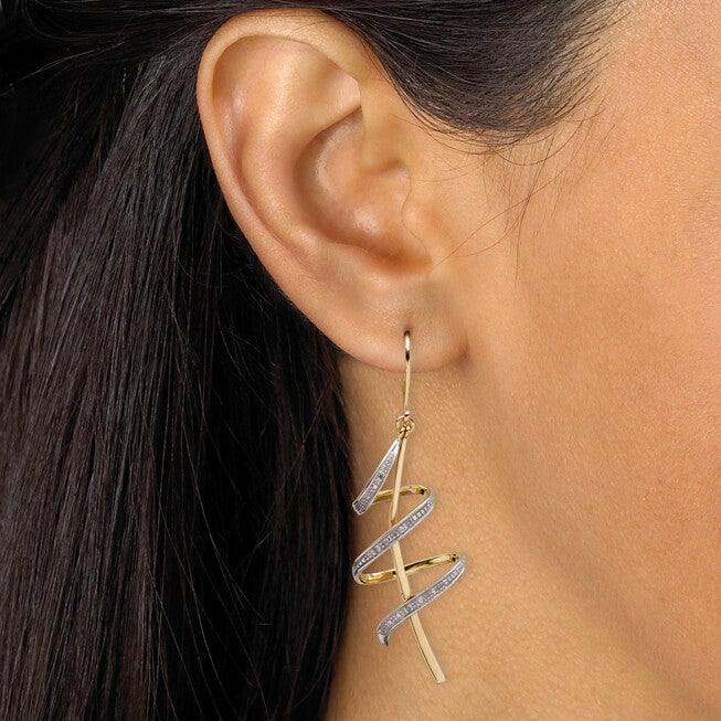 Diamond Accent 18k Yellow Gold-plated Sterling Silver Ribbon Drop Earrings, WHITE, alternate image number null