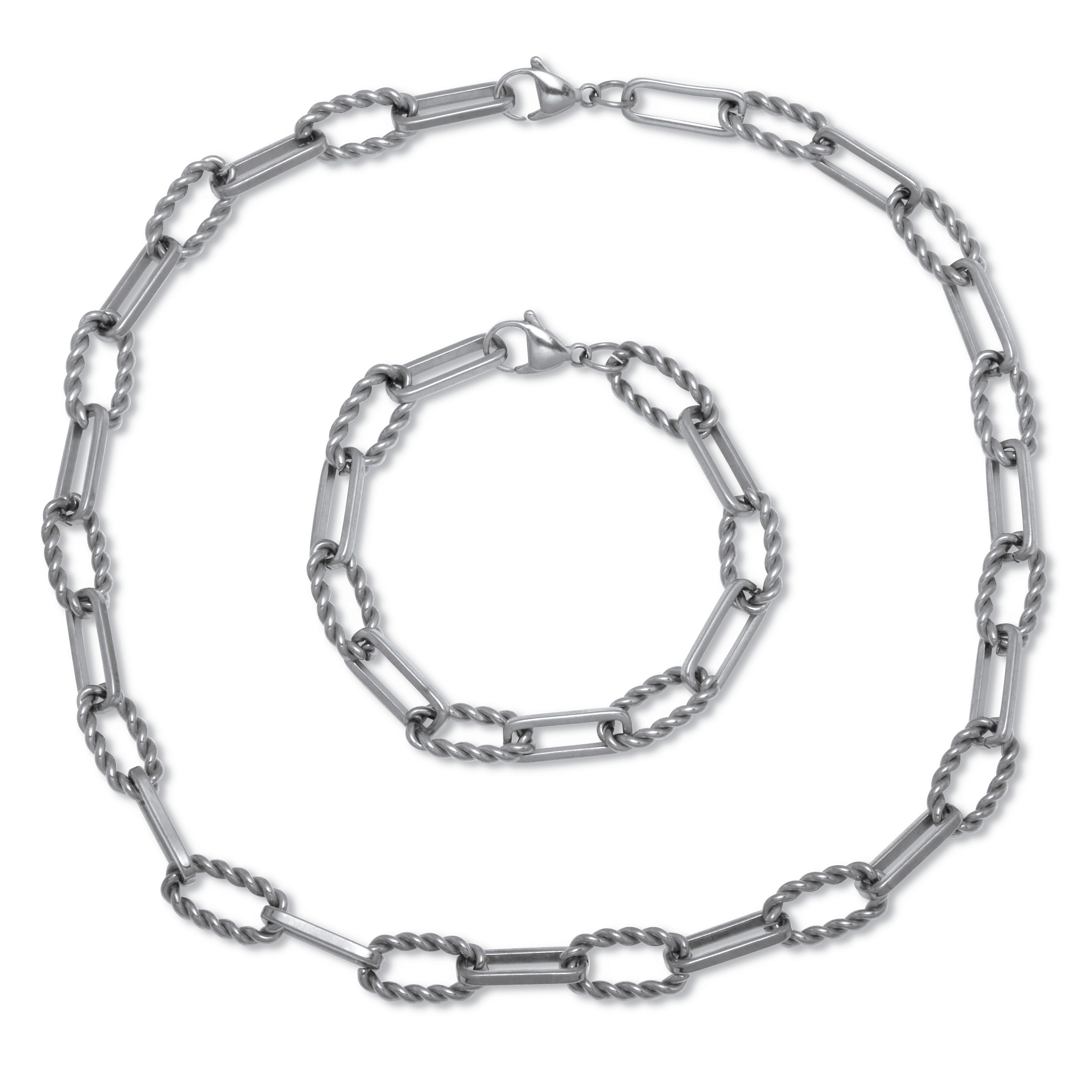 Necklace and Bracelet Stainless Steel Paperclip Chain Jewelry Set, SILVER, alternate image number 3