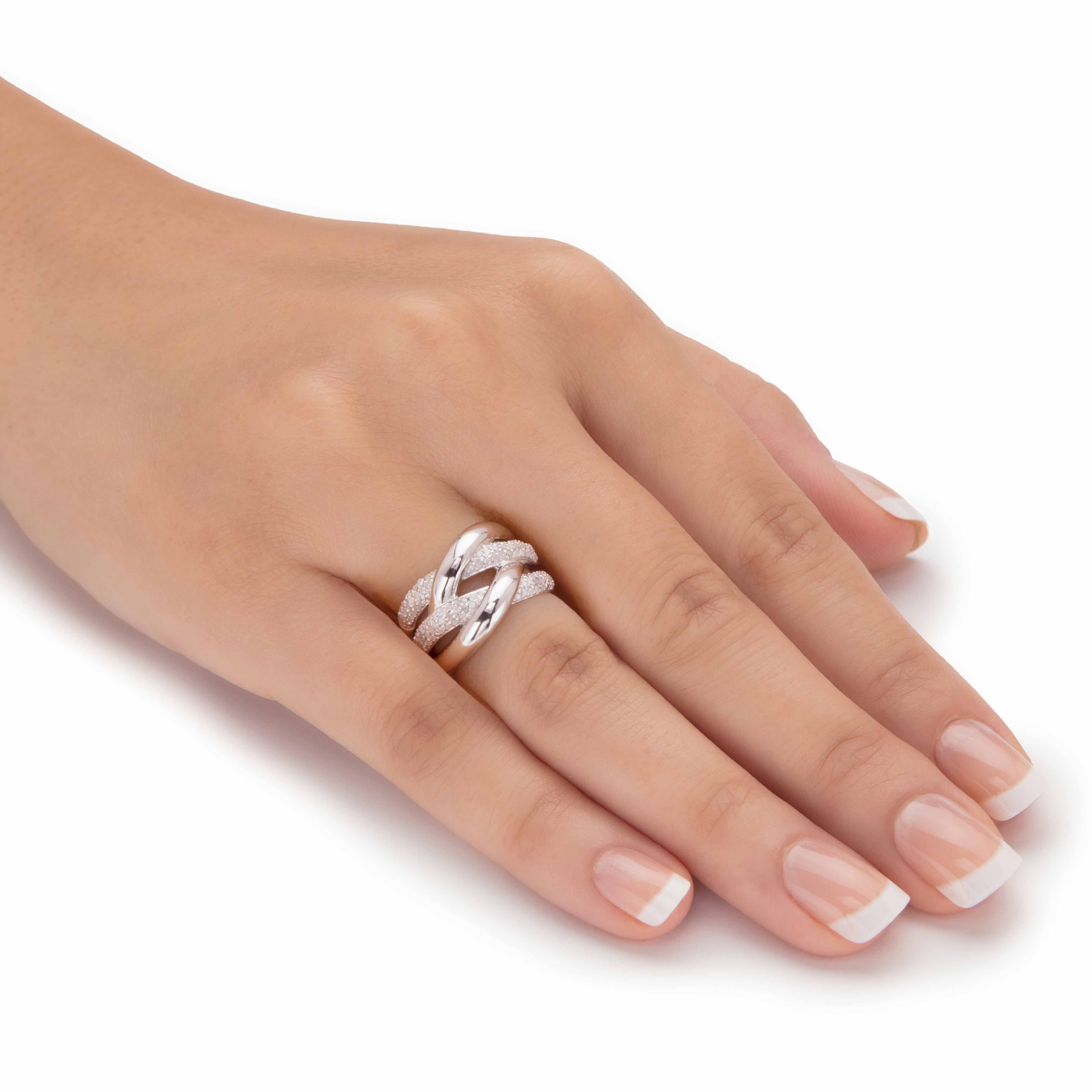 1/2 Cttw. Round Diamond Platinum Plated Sterling Silver Crossover Ring, WHITE, alternate image number 2