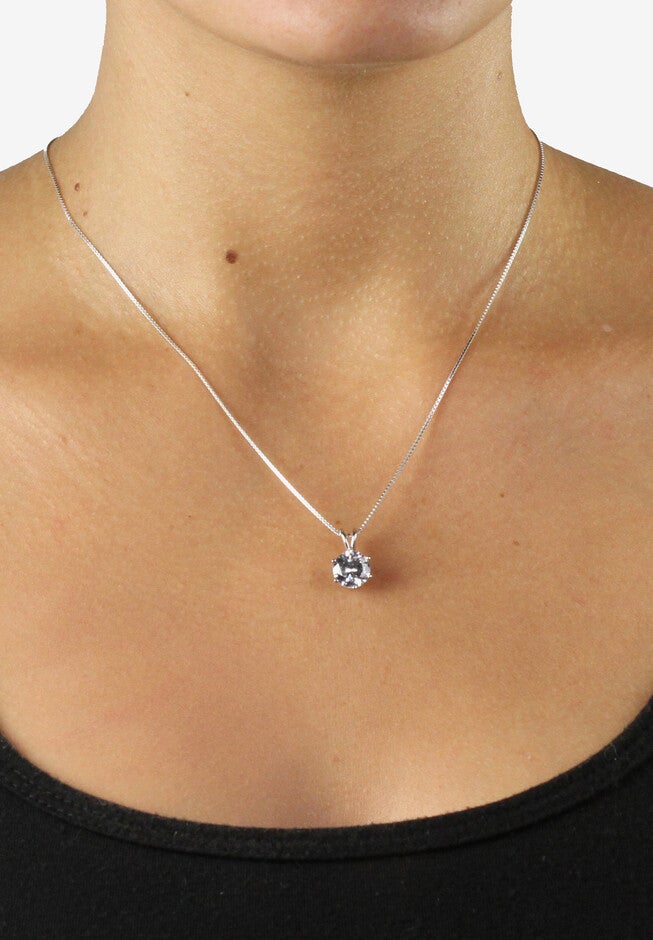 Platinum over Sterling Silver Solitaire Pendant Cubic Zirconia 18 inches, , alternate image number null