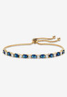 6.20 Cttw. Simulated Blue Sapphire And Cz Gold-Plated Bolo Bracelet 10", SAPPHIRE, hi-res image number null