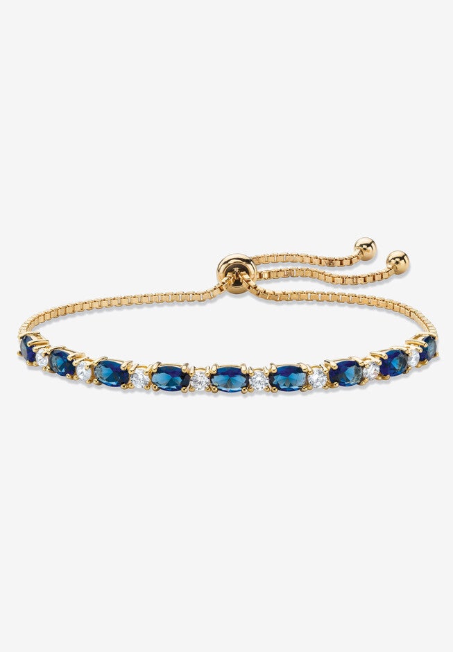 6.20 Cttw. Simulated Blue Sapphire And Cz Gold-Plated Bolo Bracelet 10 inches, SAPPHIRE, hi-res image number 0