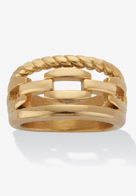Rope And Link Style Gold Ion-Plated Stainless Steel Ring, GOLD, hi-res image number null