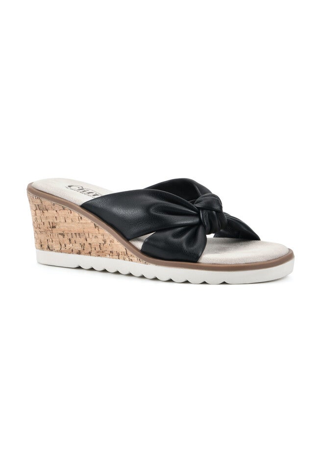 Cliffs Adrielle Mule Wedge Sandal, BLACK SMOOTH, hi-res image number null