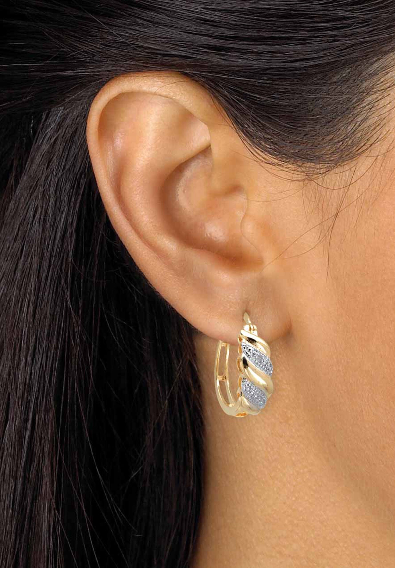 Yellow Gold-Plated S-Link Hoop Earrings (21Mm) Diamond Accent, , alternate image number 2