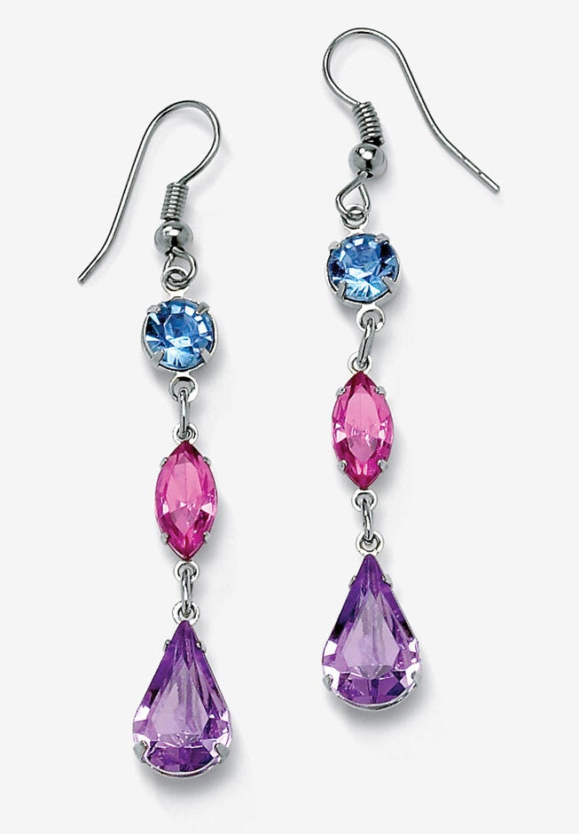 Multicolor Crystal Bib Necklace And Earrings 2-Piece Set In Antiqued Silvertone, , alternate image number 3