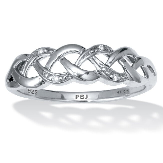 Genuine Diamond Accent Platinum-Plated Sterling Silver Braided Ring, WHITE, hi-res image number null