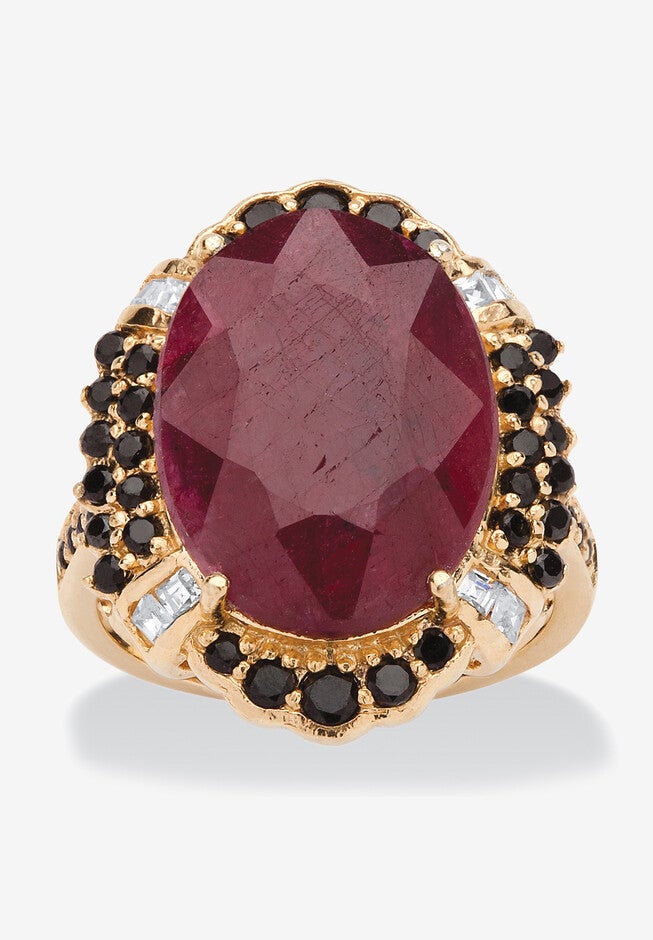 14K Gold Over Sterling Silver Ruby And Cubic Zirconia Ring, RUBY, hi-res image number null