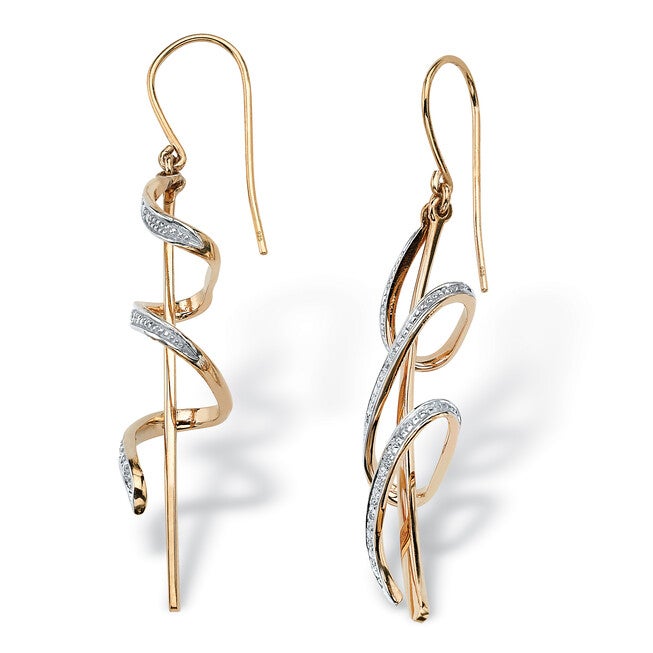 Diamond Accent 18k Yellow Gold-plated Sterling Silver Ribbon Drop Earrings, WHITE, on-hover image number null