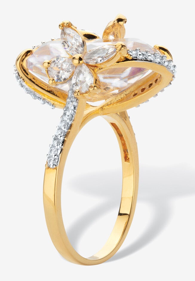 Yellow Gold Plated Cubic Zirconia Flower Ring, , alternate image number null