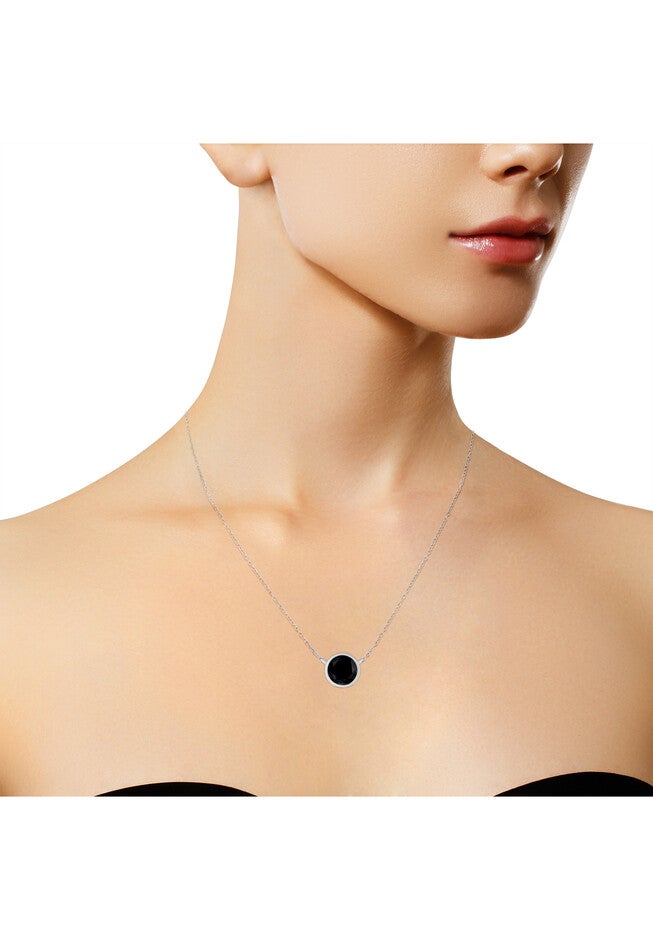 Silver 1/2 Cttw Black Diamond Bezel Solitaire 18 inches Pendant Necklace, , alternate image number null