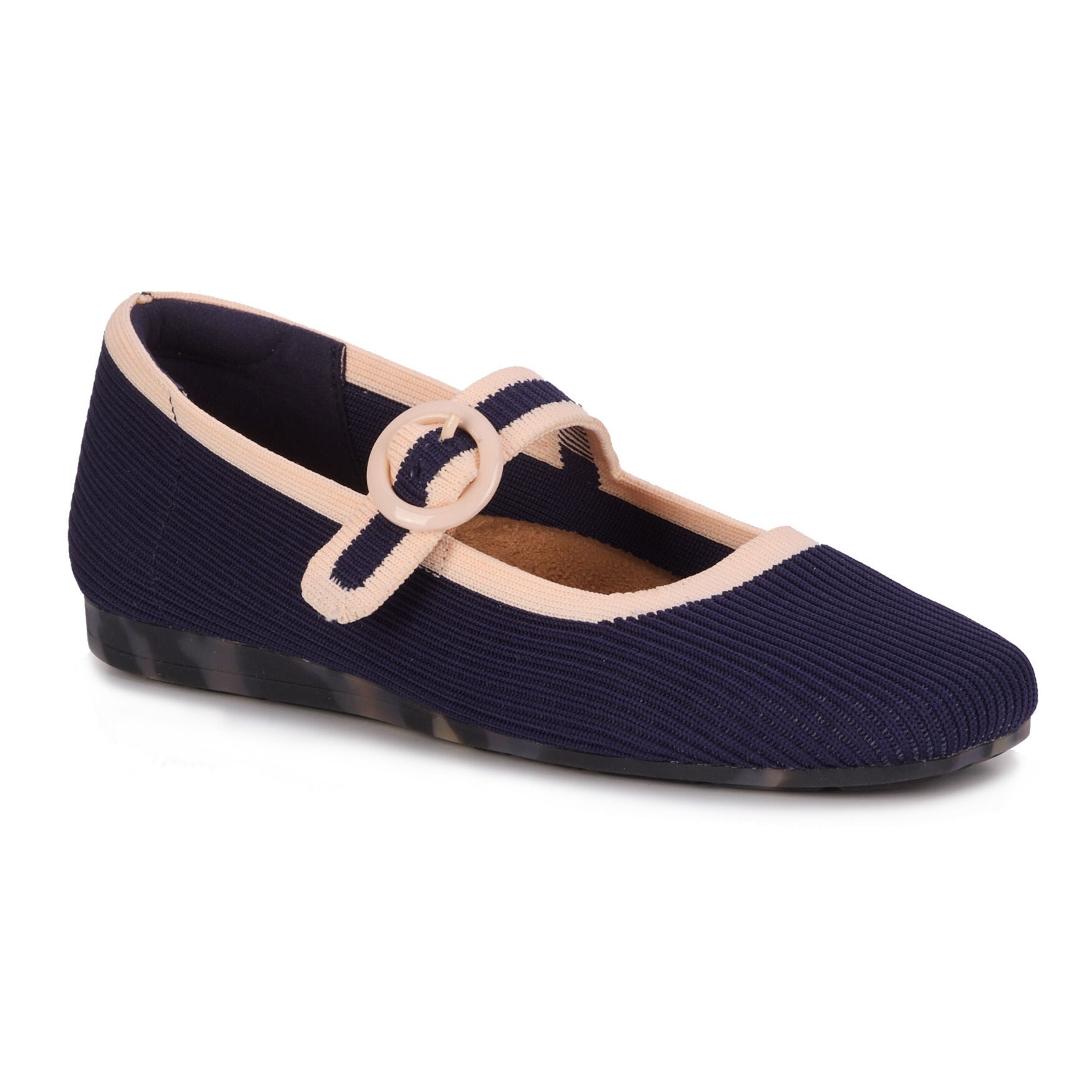 Naomi Mary Jane Flat, NAVY CREAM KNIT, hi-res image number 0