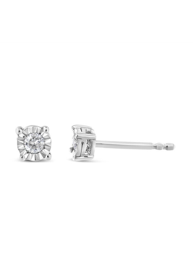 Sterling Silver Round Brilliantcut Diamond Miracleset Stud Earrings, , alternate image number 2