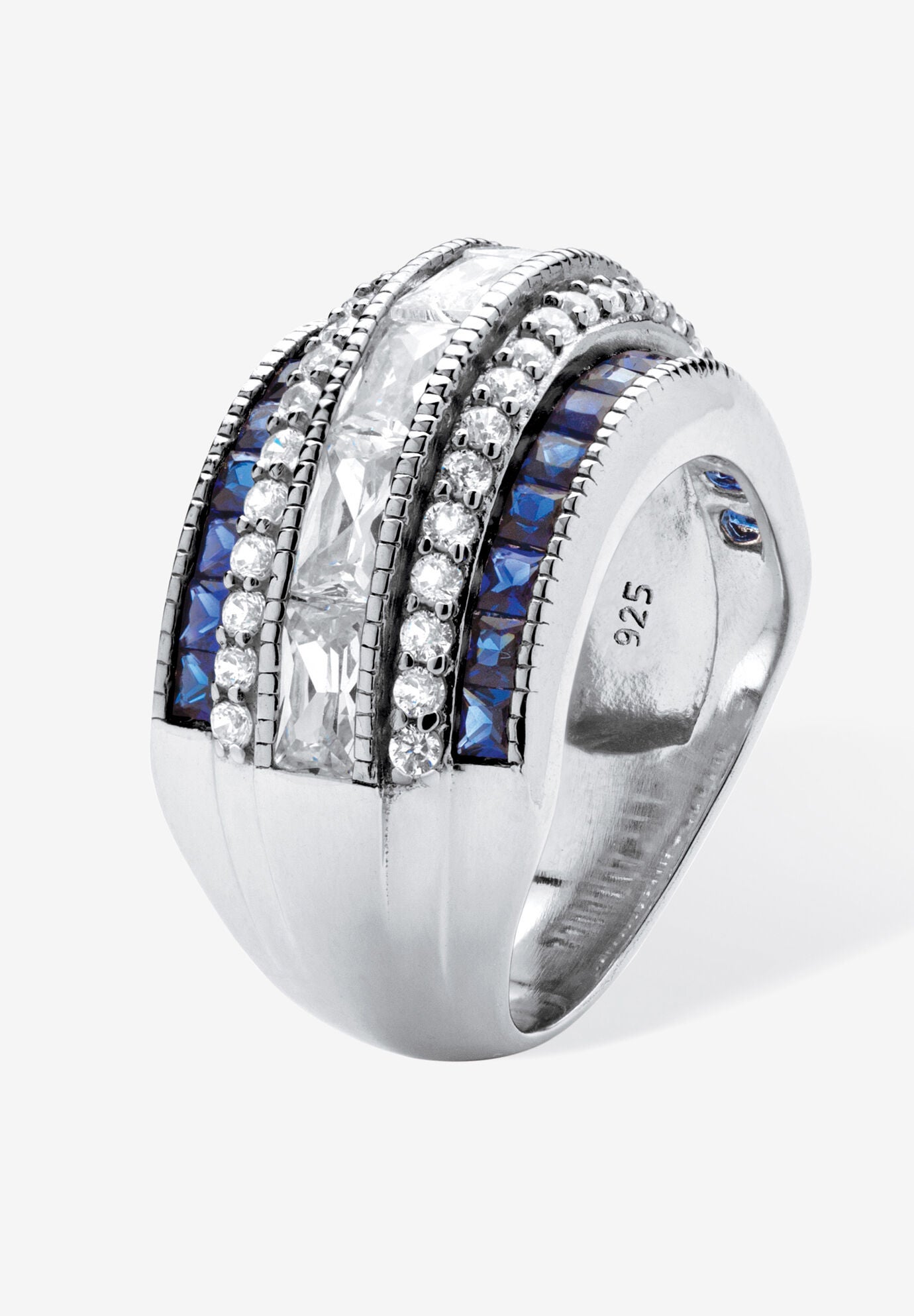 6.48 Cttw. Cubic Zirconia And Simulated Blue Sapphire Platinum-Plated Sterling Silver Ring, , on-hover image number 1