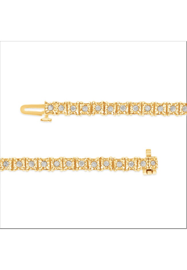 Yellow Gold Over Sterling Silver Diamond Square Frame Miracleset Tennis Bracelet 7 inches, , alternate image number null