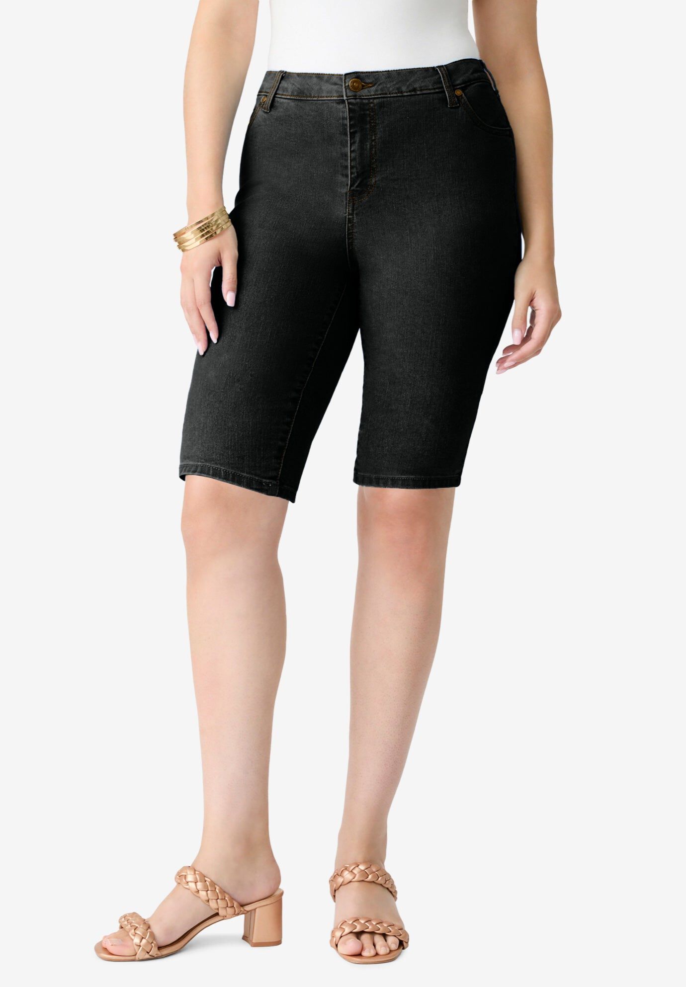 Plus Size Classic Stretch Bermuda Short, BLACK DENIM, hi-res image number 0