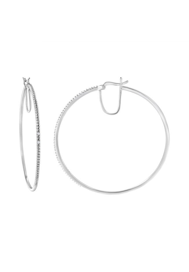 Sterling Silver Diamond Accent Medium D Hoops Earrings, , on-hover image number null