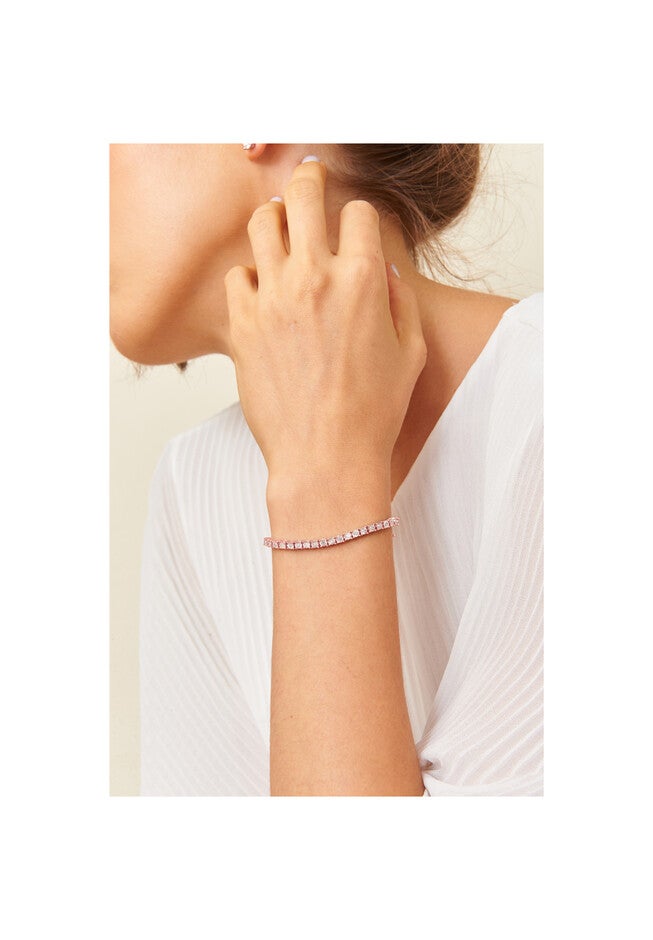 Rose Gold Plated Sterling Silver Miracleset Diamond Round Faceted Bezel Tennis Bracelet 7 inches, , alternate image number 6