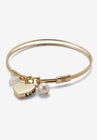 Goldtone Heart With Aurora Borealis Crystal And Simulated Pearl Charm Bangle, 7 Inch, MULTI, hi-res image number null