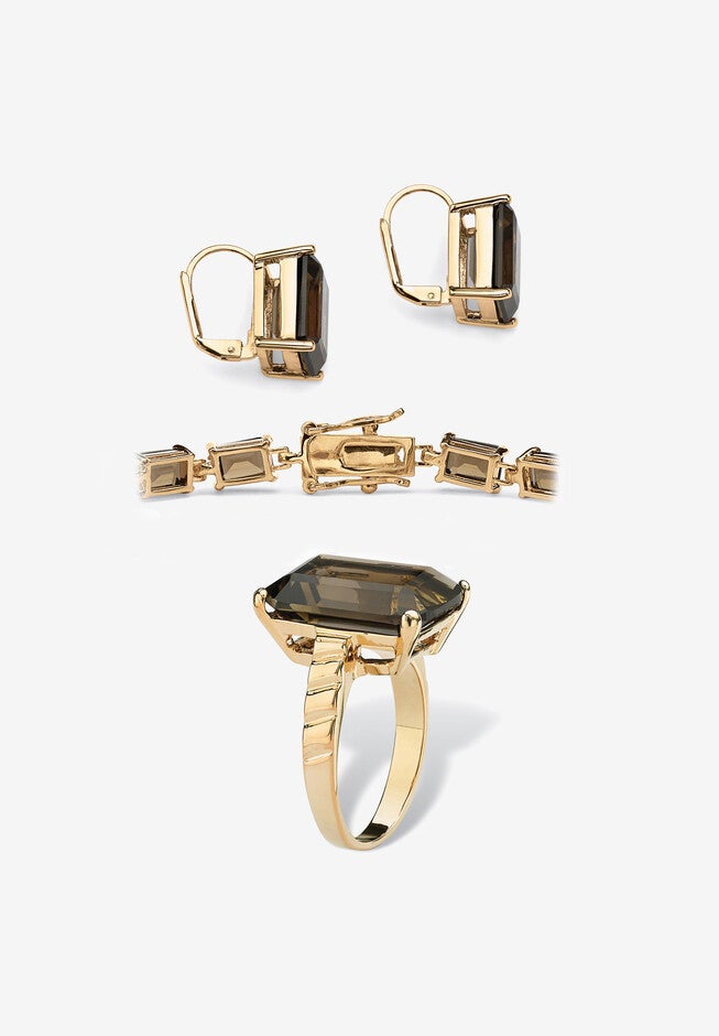 41.25 Tcw Genuine Smoky Quartz Gold-Plated Earring, Bracelet & Ring Set, , on-hover image number 1