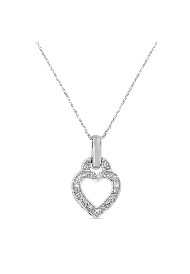 Silver Round Cut Diamond Heart Pendant Necklace, SILVER, hi-res image number 0