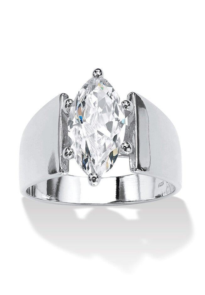 Sterling Silver Cubic Zirconia Wide Band Solitaire Engagement Ring, SILVER, hi-res image number null