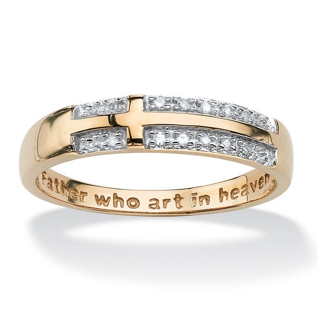 Diamond Accent 10k Yellow Gold Lord's Prayer Cross Ring, WHITE, hi-res image number null