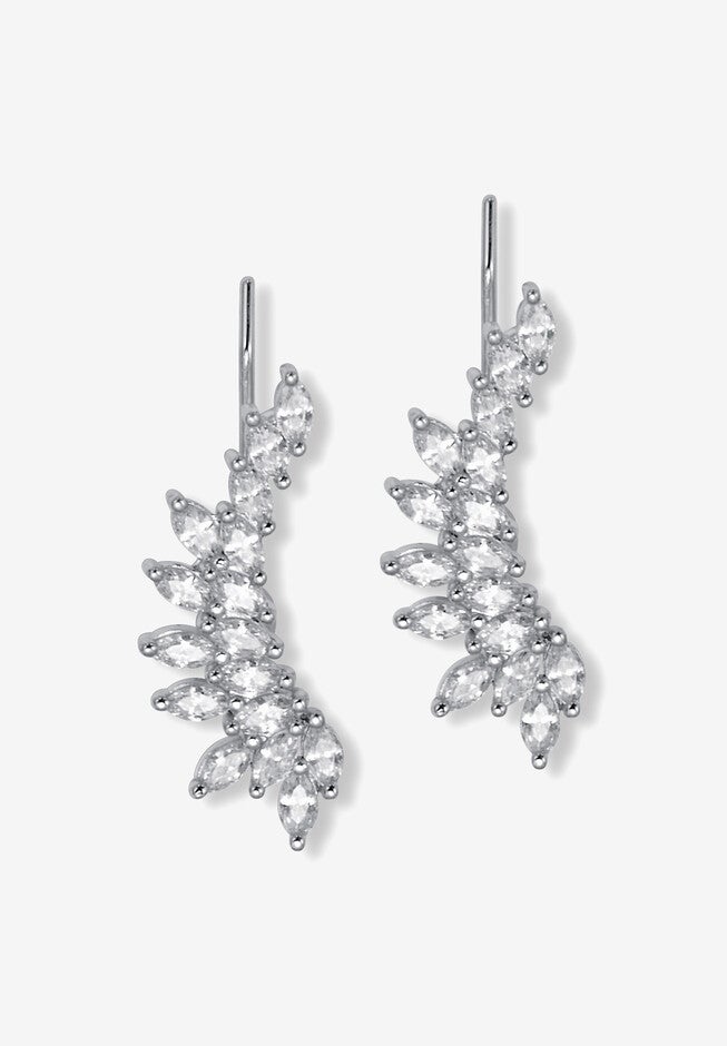 3.20 Tcw Marquise Cut Cubic Zirconia Silvertone Drop Earrings, 26X10Mm, SILVER, hi-res image number null