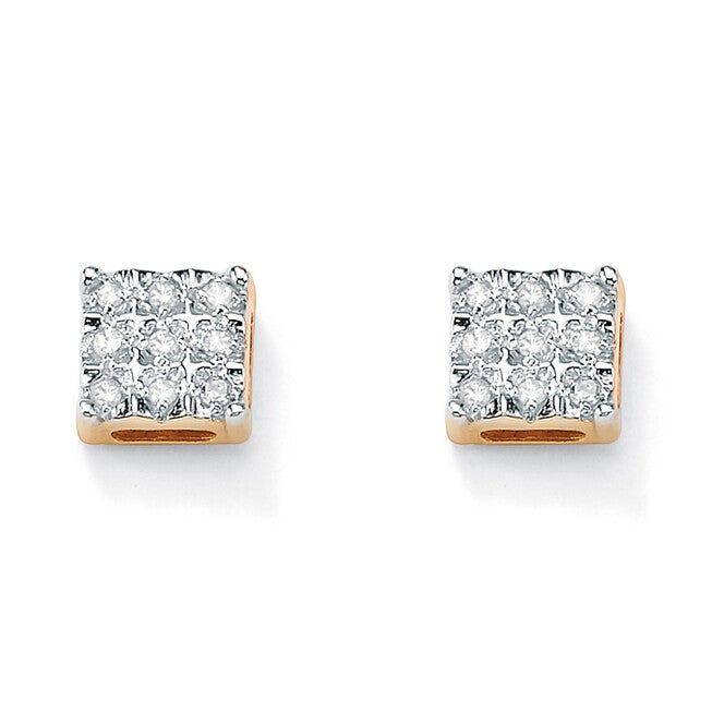 1/7 TCW Round Diamond 10k Yellow Gold Square-Shaped Stud Earrings, WHITE, hi-res image number null