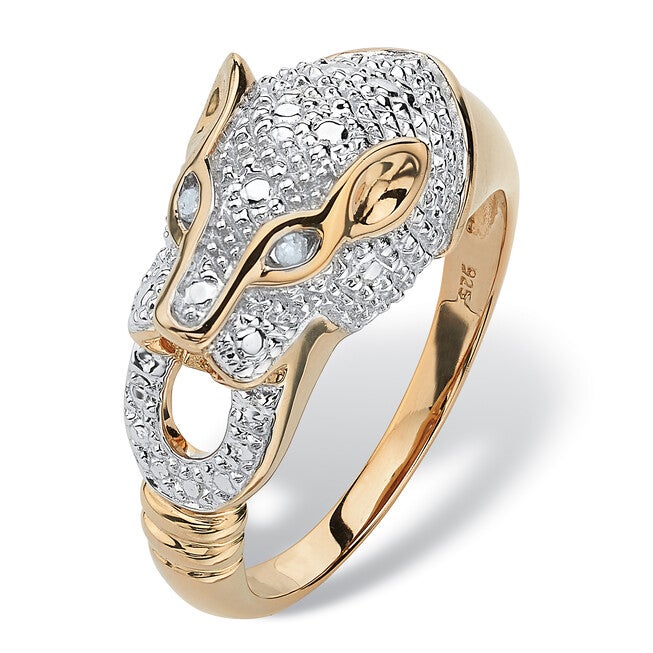 Pave Diamond Accent Panther Ring in Gold-Plated Sterling Silver, WHITE, hi-res image number null