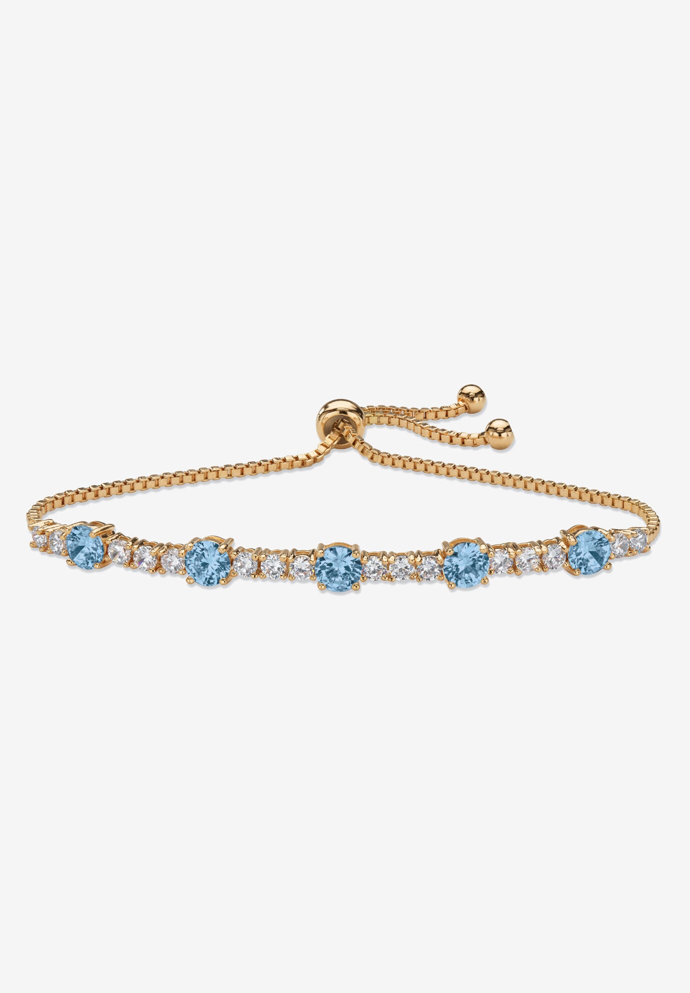 1.60 Cttw. Birthstone And Cz Gold-Plated Bolo Bracelet 10 inches, MARCH, hi-res image number 0