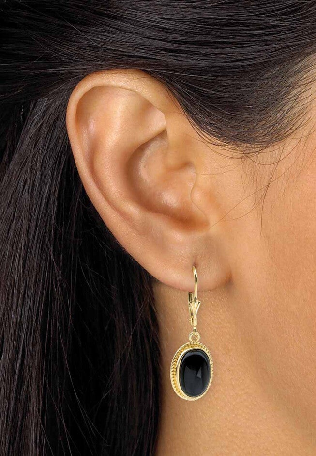 Oval-Cut Genuine Black Onyx 14K Gold-Plated Sterling Silver Drop Earrings, , alternate image number null