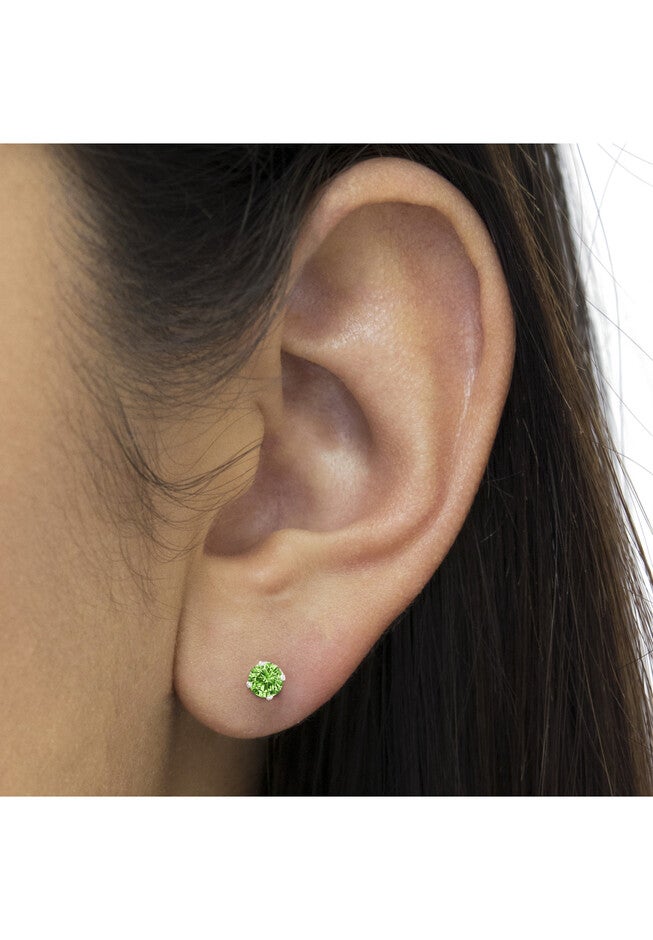 Sterling Silver Round Brilliantcut Green Diamond Classic 4Prong Stud Earrings, , alternate image number null