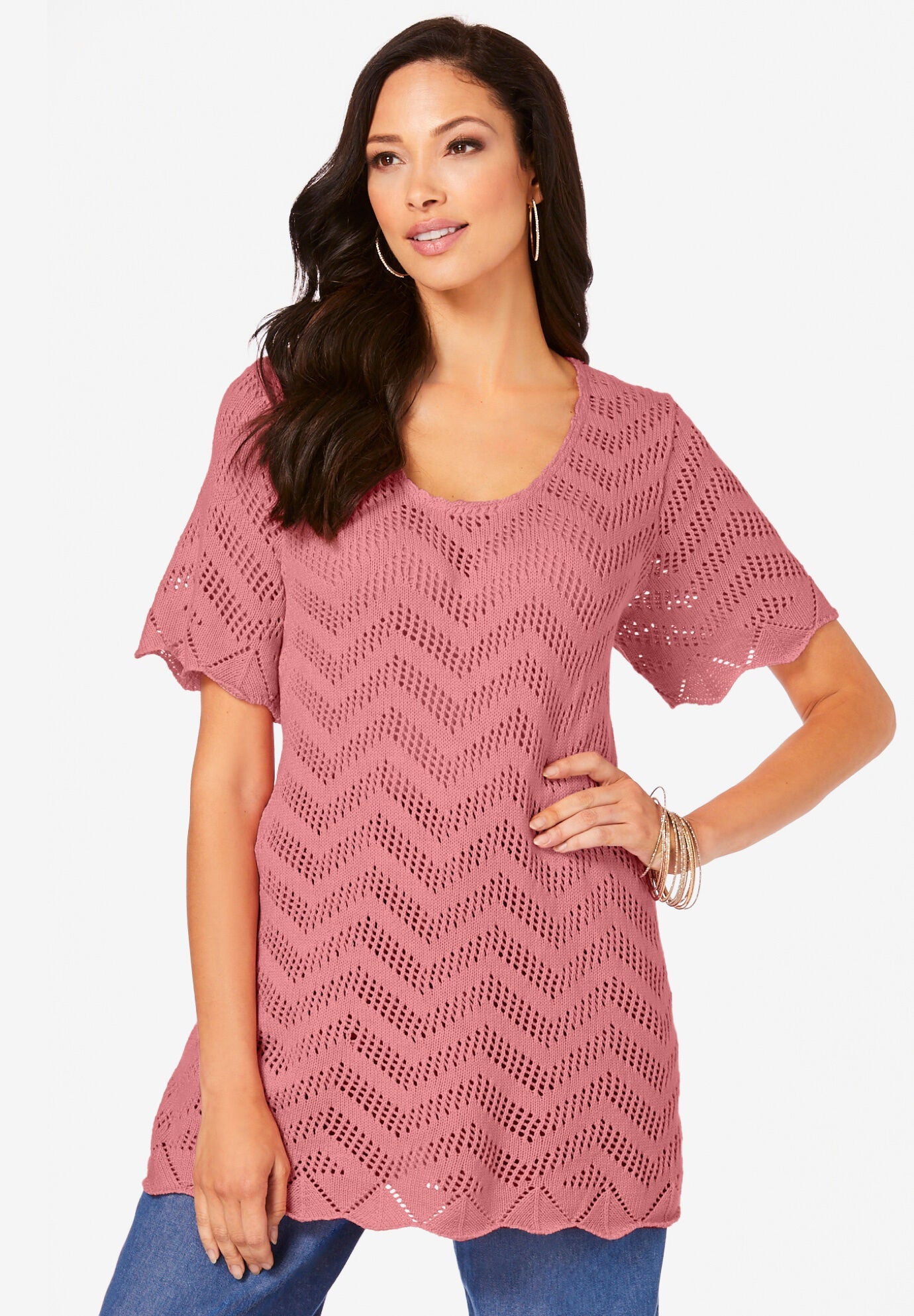 Scalloped Pullover Sweater, DESERT ROSE, hi-res image number 0