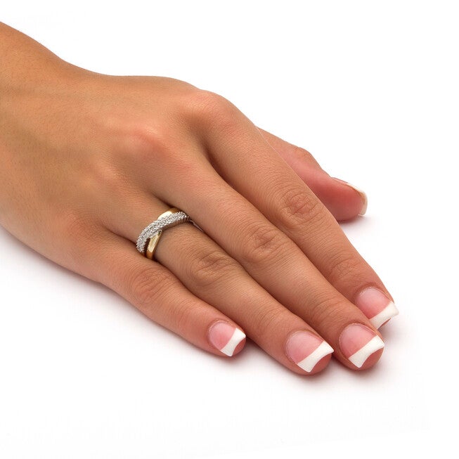 3/8 TCW Diamond Accent Solid 10k Yellow Gold Crossover Ring, WHITE, alternate image number null
