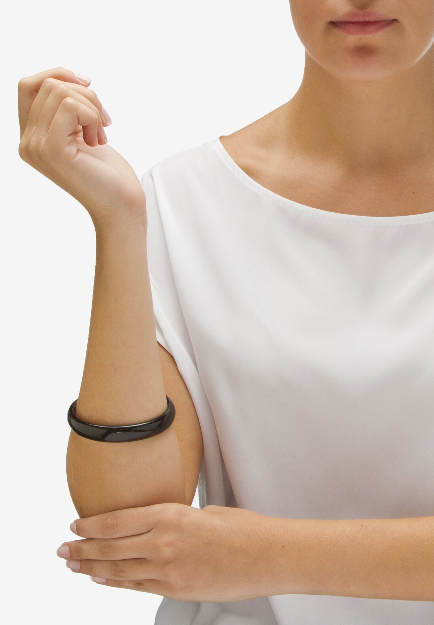 Genuine Black Agate Bangle Bracelet 8.5 Inches Jewelry, , alternate image number 2