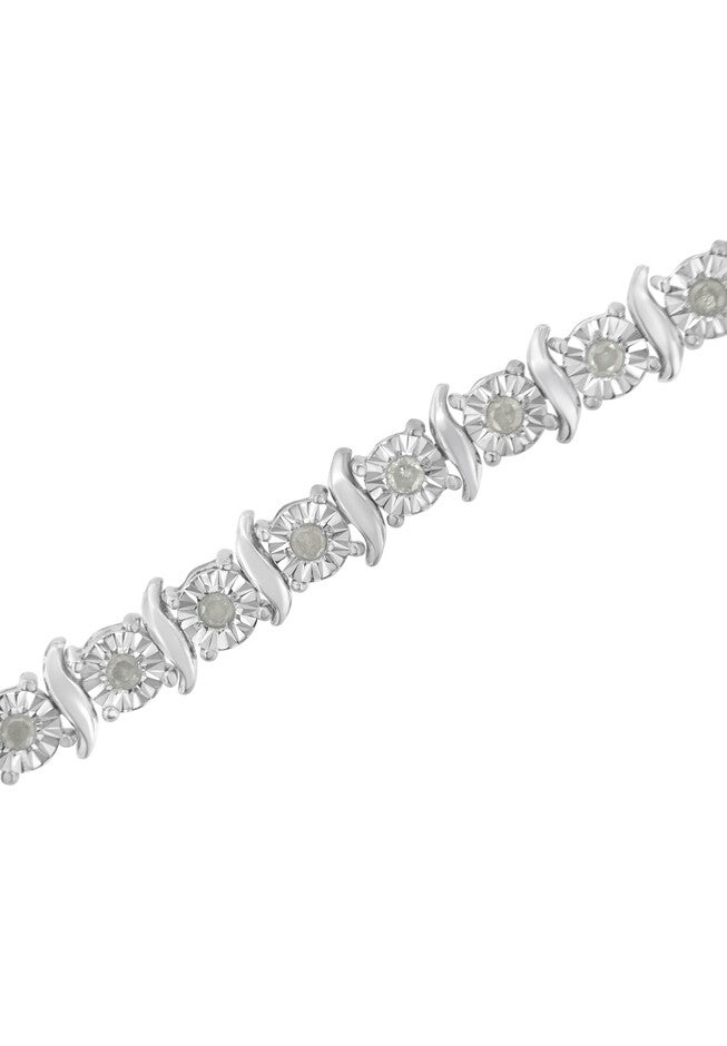 Sterling Silver Diamond Scurve Link Miracleset Tennis Bracelet 7 inches, , alternate image number 3