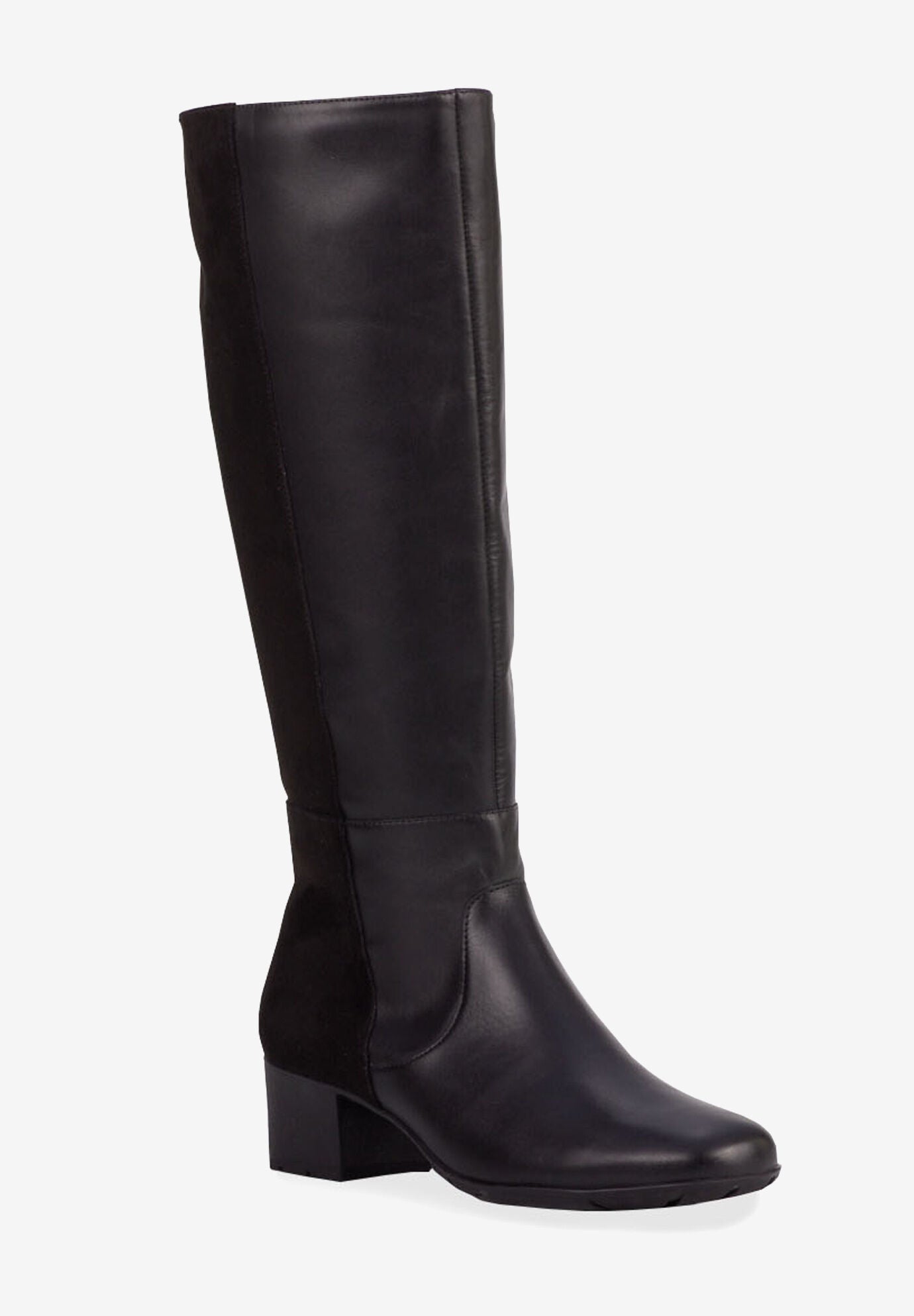 Mix Wide Calf Boot, BLACK LEATHER SUEDE, hi-res image number 0