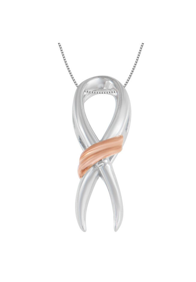 Two-Toned Silver Bow Pendant Necklace, SILVER, hi-res image number null