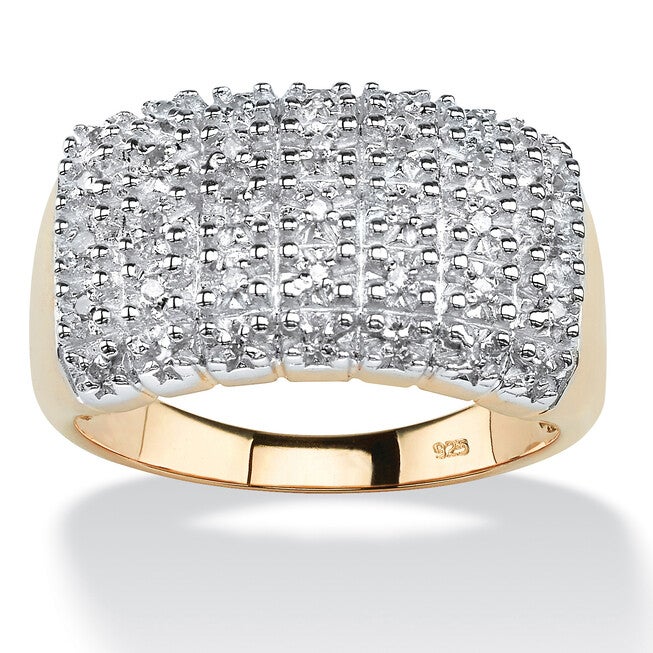 1/6 TCW Diamond Cluster Ring in 18k Yellow Gold-plated Sterling Silver, WHITE, hi-res image number null