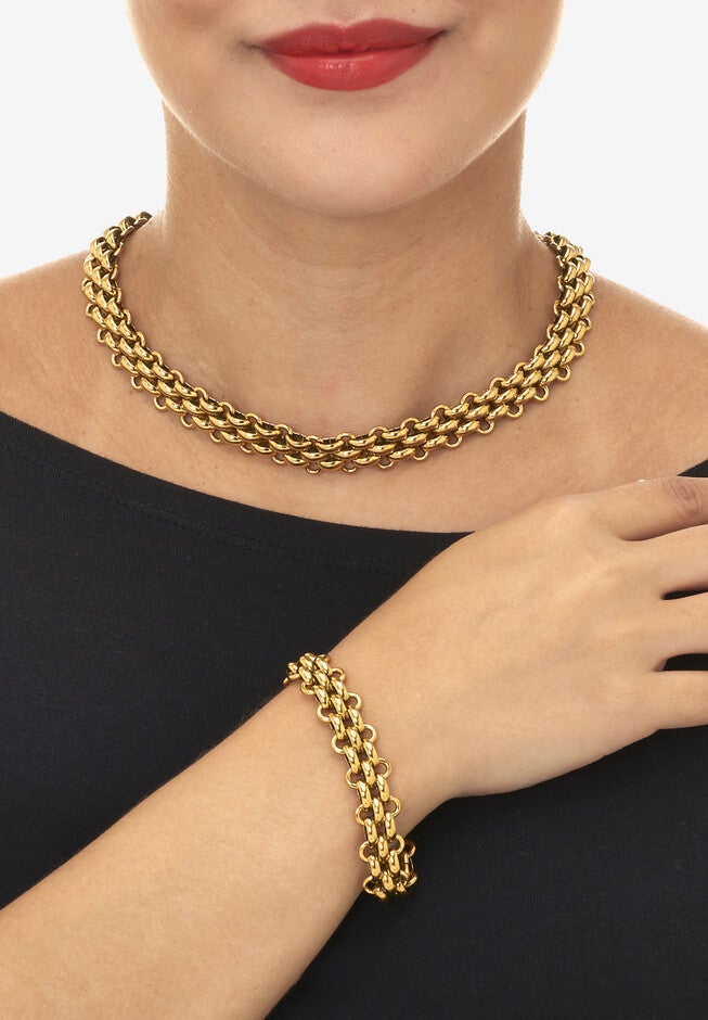 Yellow Gold Ion-Plated Stainless Steel Fancy Link Necklace Set 18-inch, , alternate image number 3
