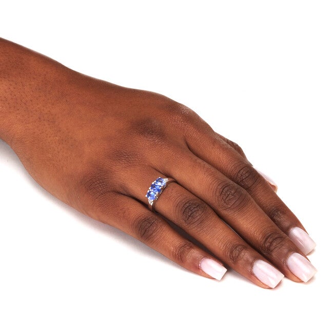 .89 TCW Genuine Purple Tanzanite and Diamond Accent Sterling Silver 3-Stone Ring, PURPLE, alternate image number null
