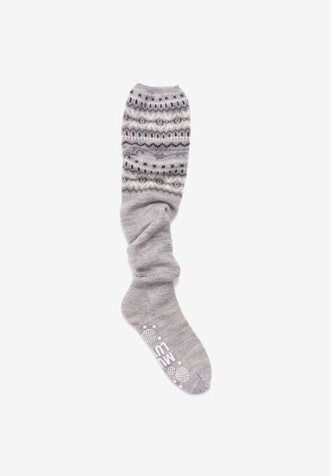 Patterned Cuff Over The Knee Socks, GREY, hi-res image number null