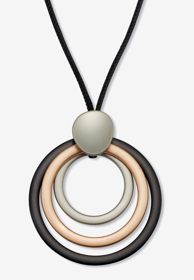 Goldtone Nested Circle Pendant Cord Necklace 30 Inch, GOLD, hi-res image number null