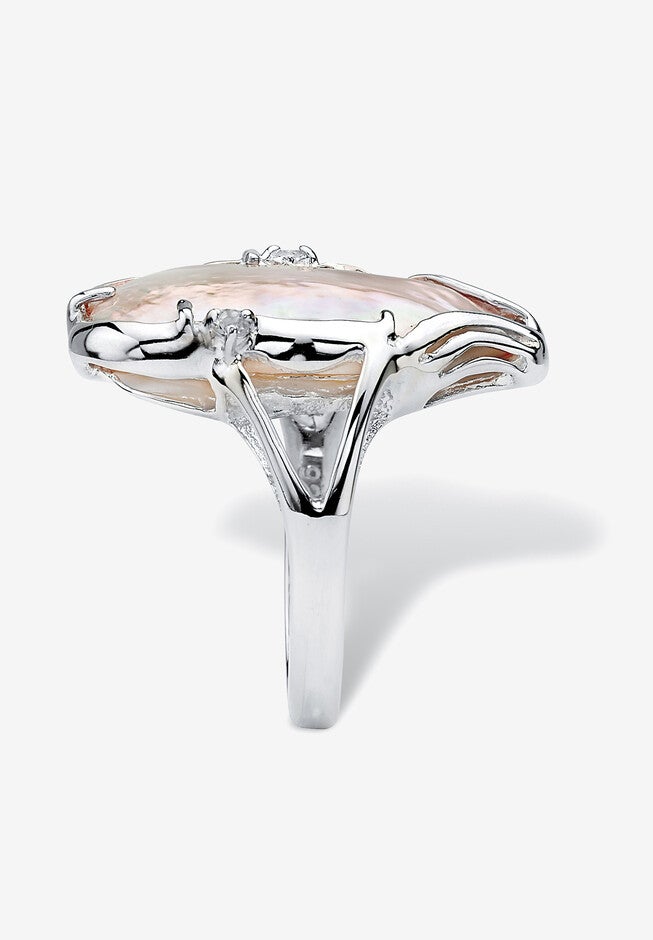 Cultured Freshwater Pearl White Topaz Accented Ring .925 Sterling Silver, , on-hover image number null