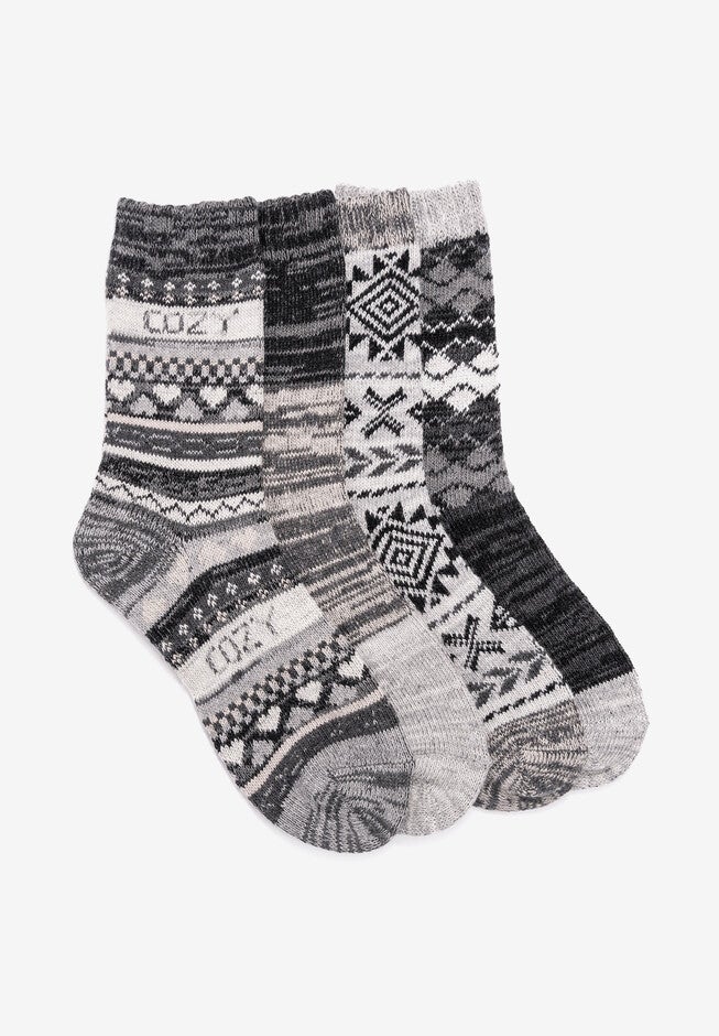 4 Pack Fairisle Crew Socks, BLACK, hi-res image number null