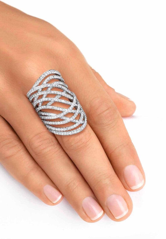 Platinum-Plated Cubic Zirconia Crossover Ring, , alternate image number 2