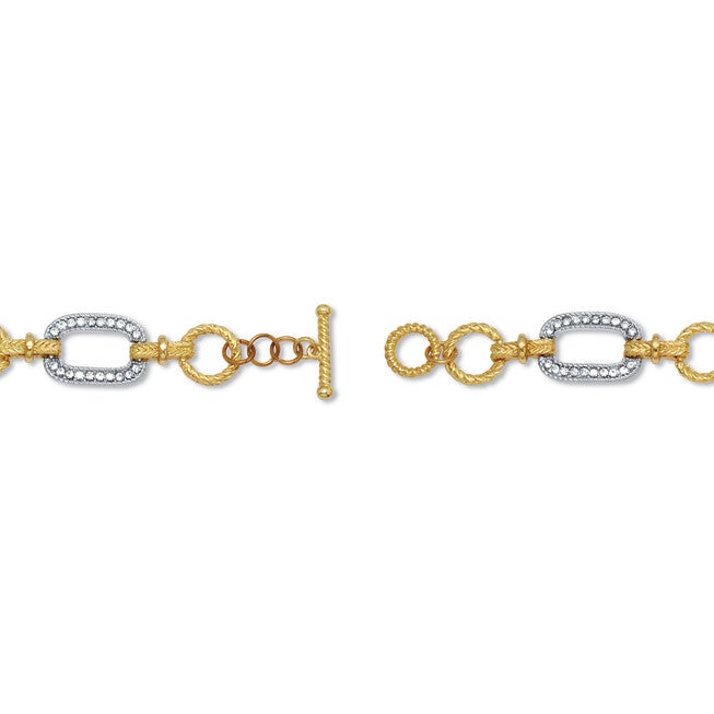 Crystal Yellow Goldtone Hammered Paperclip Link Bracelet 7.5-inch, WHITE, on-hover image number null